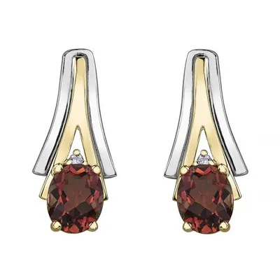 10K White & Yellow Gold Garnet & 0.01CTW Diamond Earring