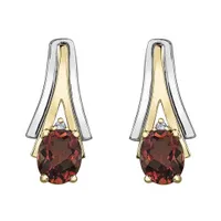 10K White & Yellow Gold Garnet & 0.01CTW Diamond Earring