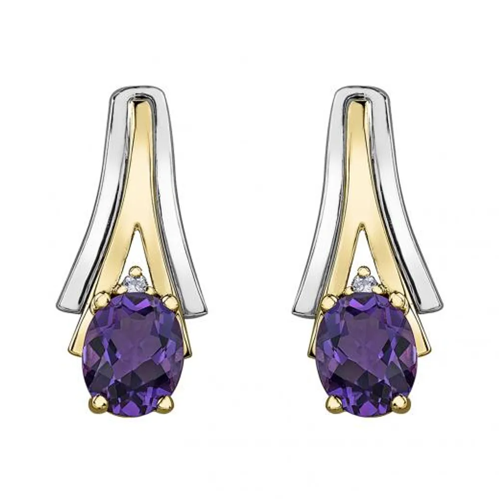 10K White & Yellow Gold Amethyst & 0.01CTW Diamond Earring