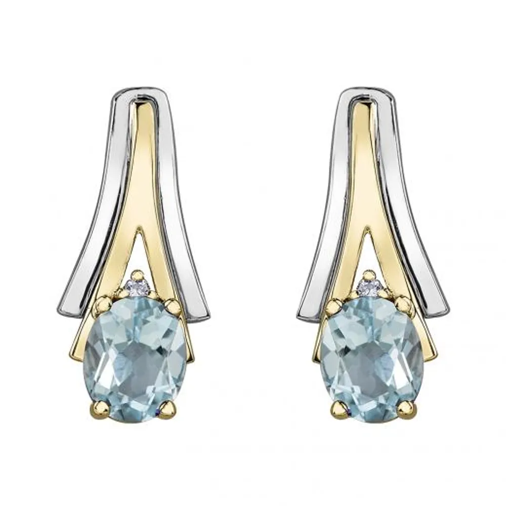 10K White & Yellow Gold Aquamarine & 0.01CTW Diamond Earring