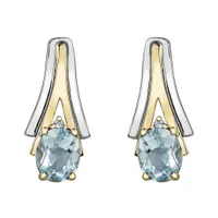10K White & Yellow Gold Aquamarine & 0.01CTW Diamond Earring