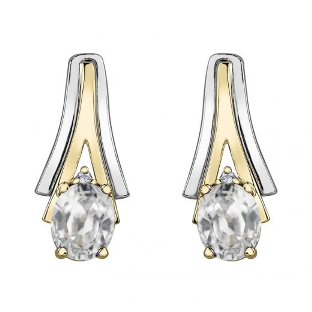 10K White & Yellow Gold White Topaz & 0.01CTW Diamond Earring