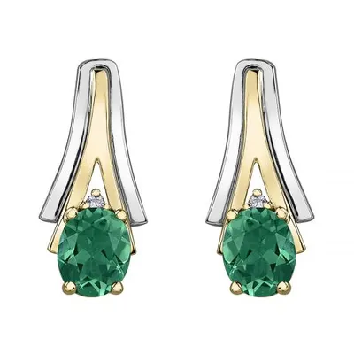 10K White & Yellow Gold Emerald & 0.01CTW Diamond Earring