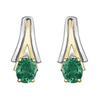 10K White & Yellow Gold Emerald & 0.01CTW Diamond Earring