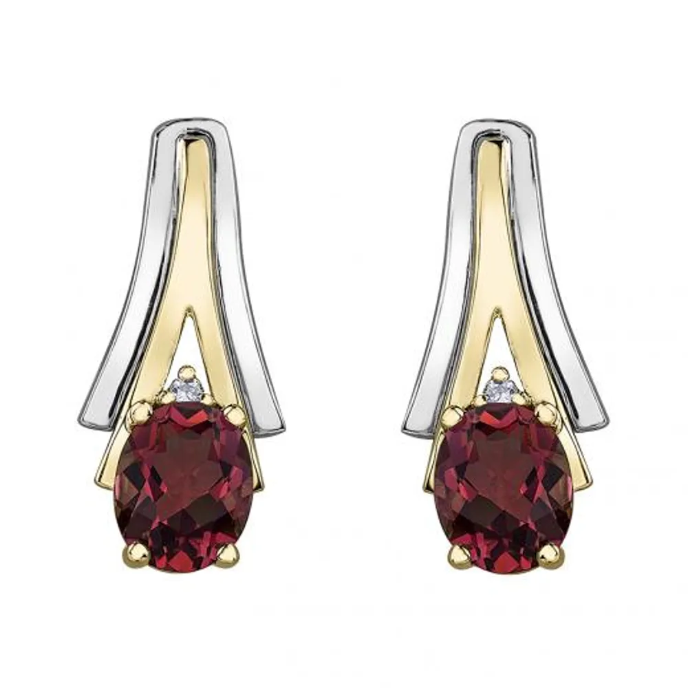 10K White & Yellow Gold Ruby & 0.01CTW Diamond Earring