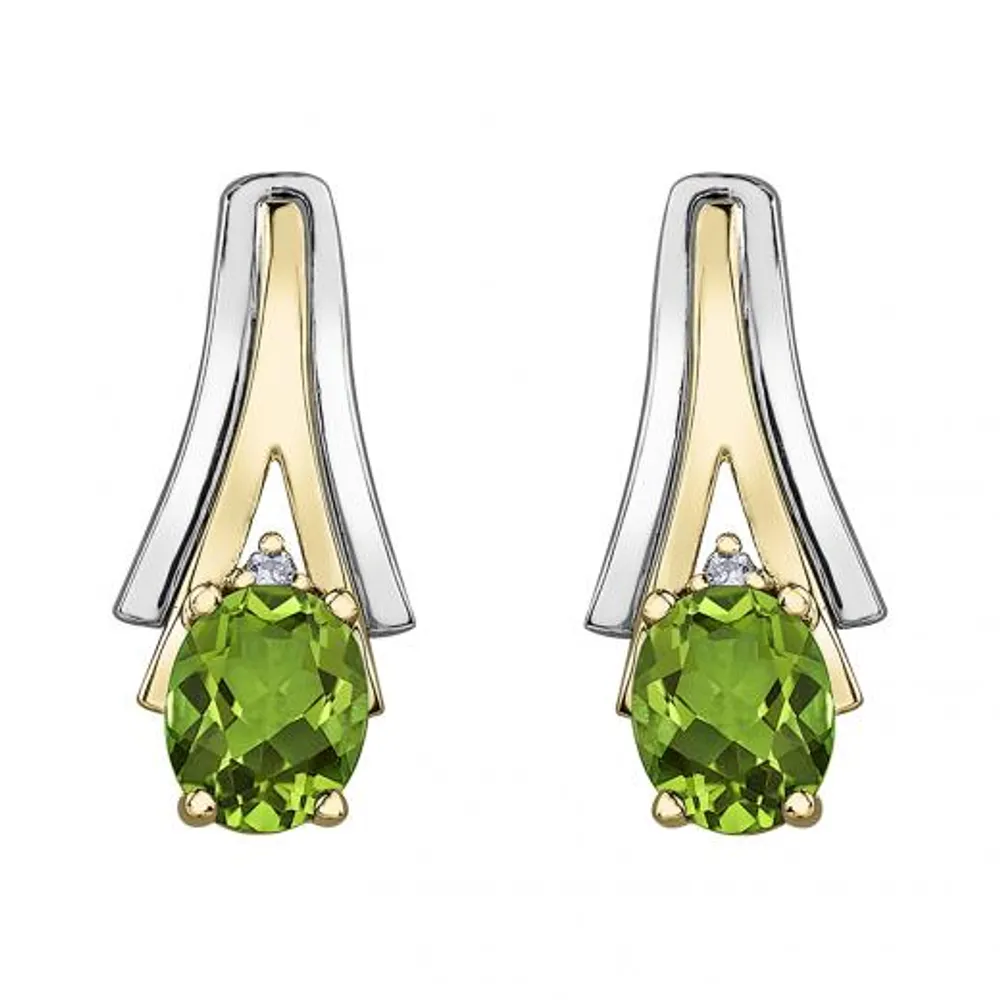 10K White & Yellow Gold Peridot & 0.01CTW Diamond Earring