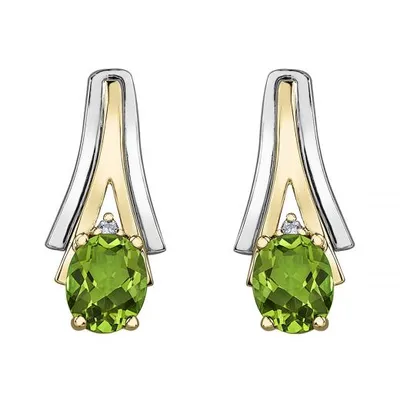 10K White & Yellow Gold Peridot & 0.01CTW Diamond Earring