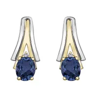 10K White & Yellow Gold Sapphire & 0.01CTW Diamond Earring