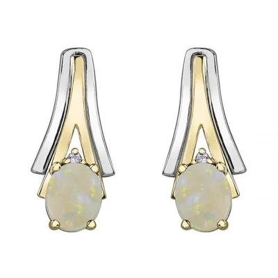 10K White & Yellow Gold Opal & 0.01CTW Diamond Earring