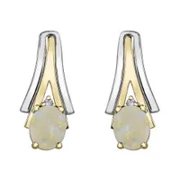 10K White & Yellow Gold Opal & 0.01CTW Diamond Earring