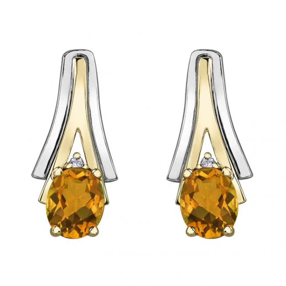 10K White & Yellow Gold Citrine & 0.01CTW Diamond Earring