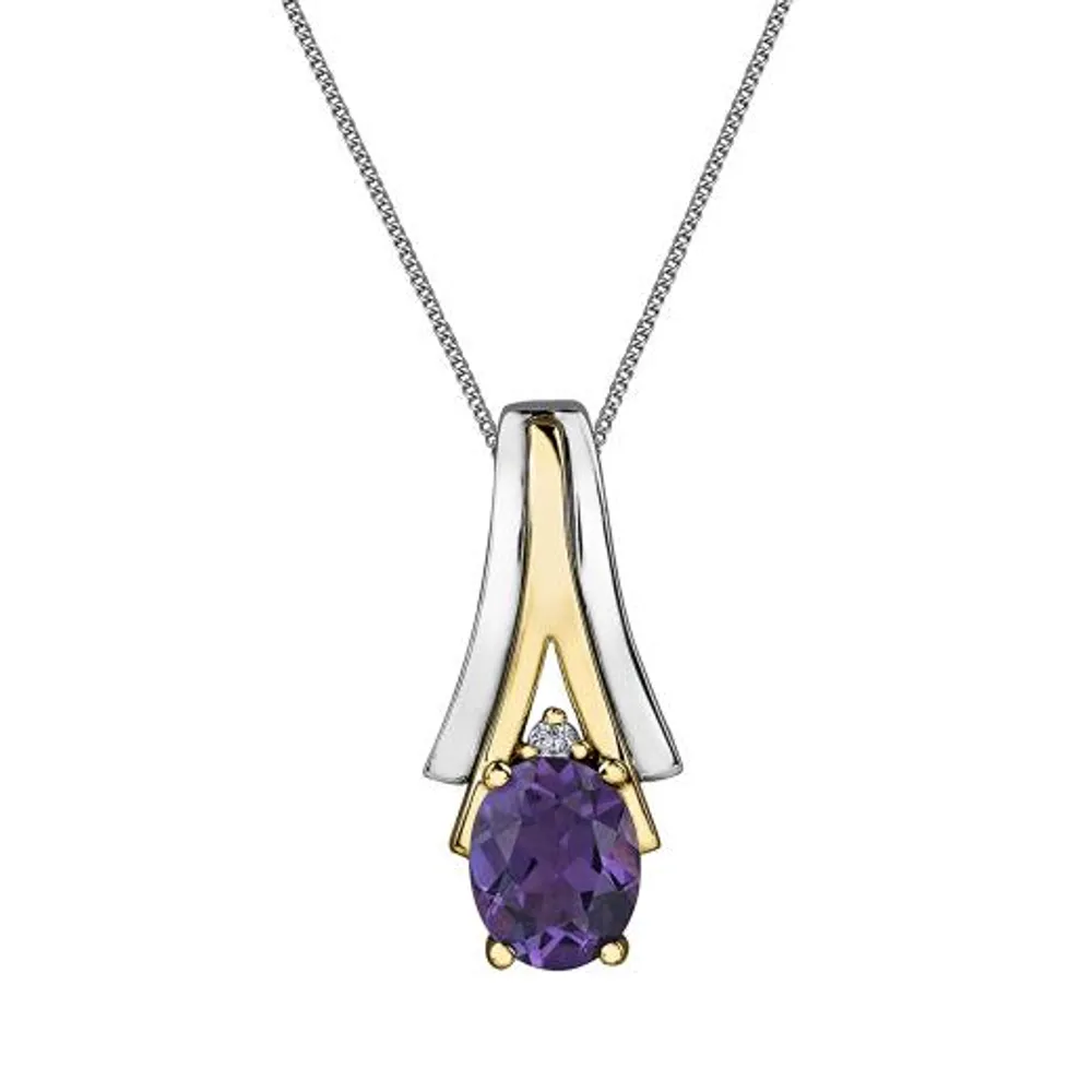 10K White & Yellow Gold Amethyst & 0.008CTW Diamond Pendant with Chain