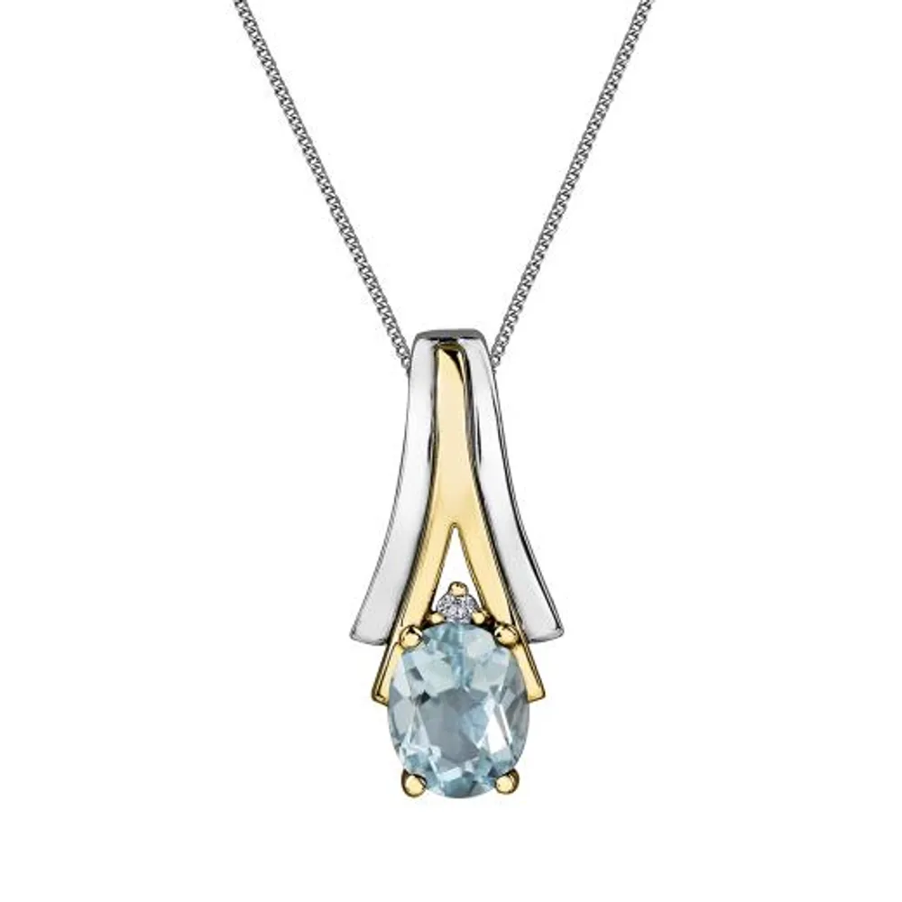 10K White & Yellow Gold Aquamarine & 0.008CTW Diamond Pendant with Chain