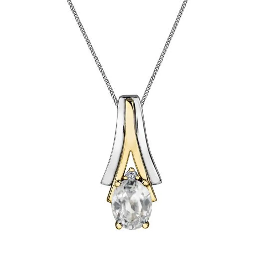 10K White & Yellow Gold White Topaz & 0.008CTW Diamond Pendant with Chain