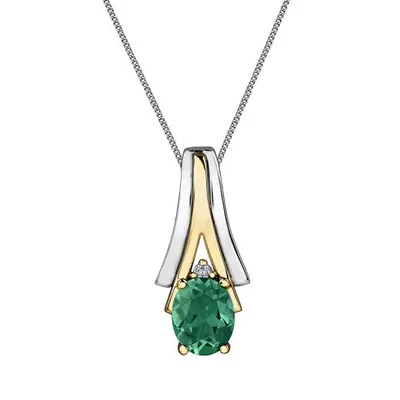 10K White & Yellow Gold Emerald & 0.008CTW Diamond Pendant with Chain
