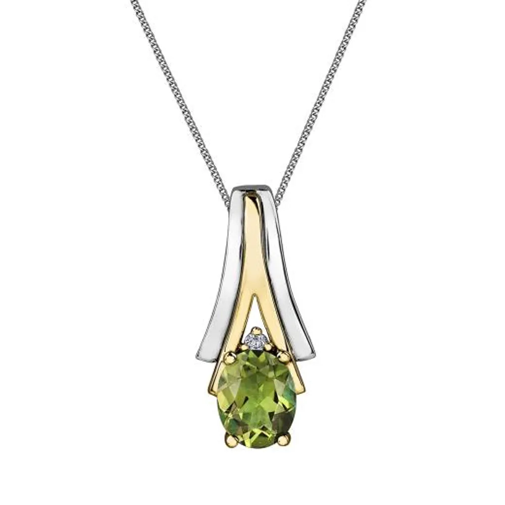 10K White & Yellow Gold Peridot & 0.008CTW Diamond Pendant with Chain