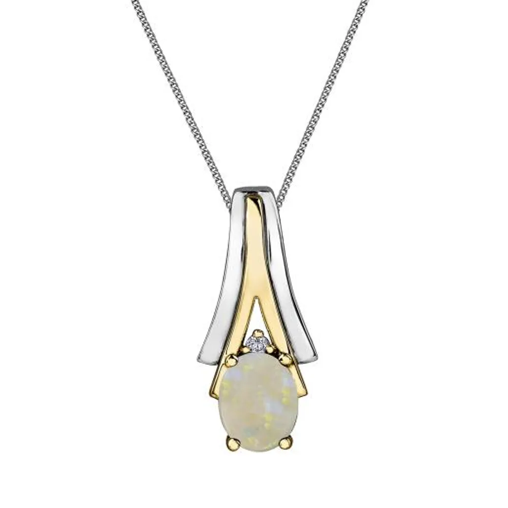 10K White & Yellow Gold Opal & 0.008CTW Diamond Pendant with Chain