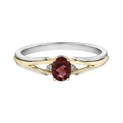 10K White & Yellow Gold Garnet & 0.015CTW Diamond Ring