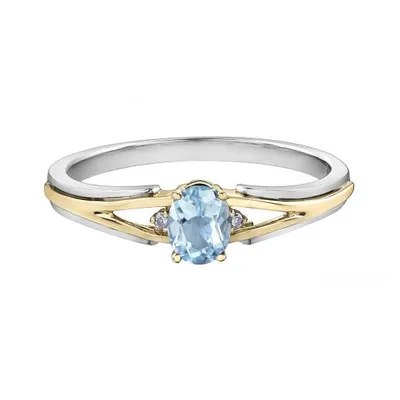 10K White & Yellow Gold Aquamarine & 0.015CTW Diamond Ring