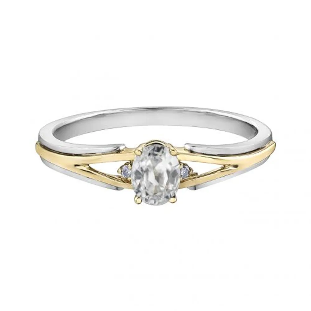 10K White & Yellow Gold White Topaz & 0.015CTW Diamond Ring