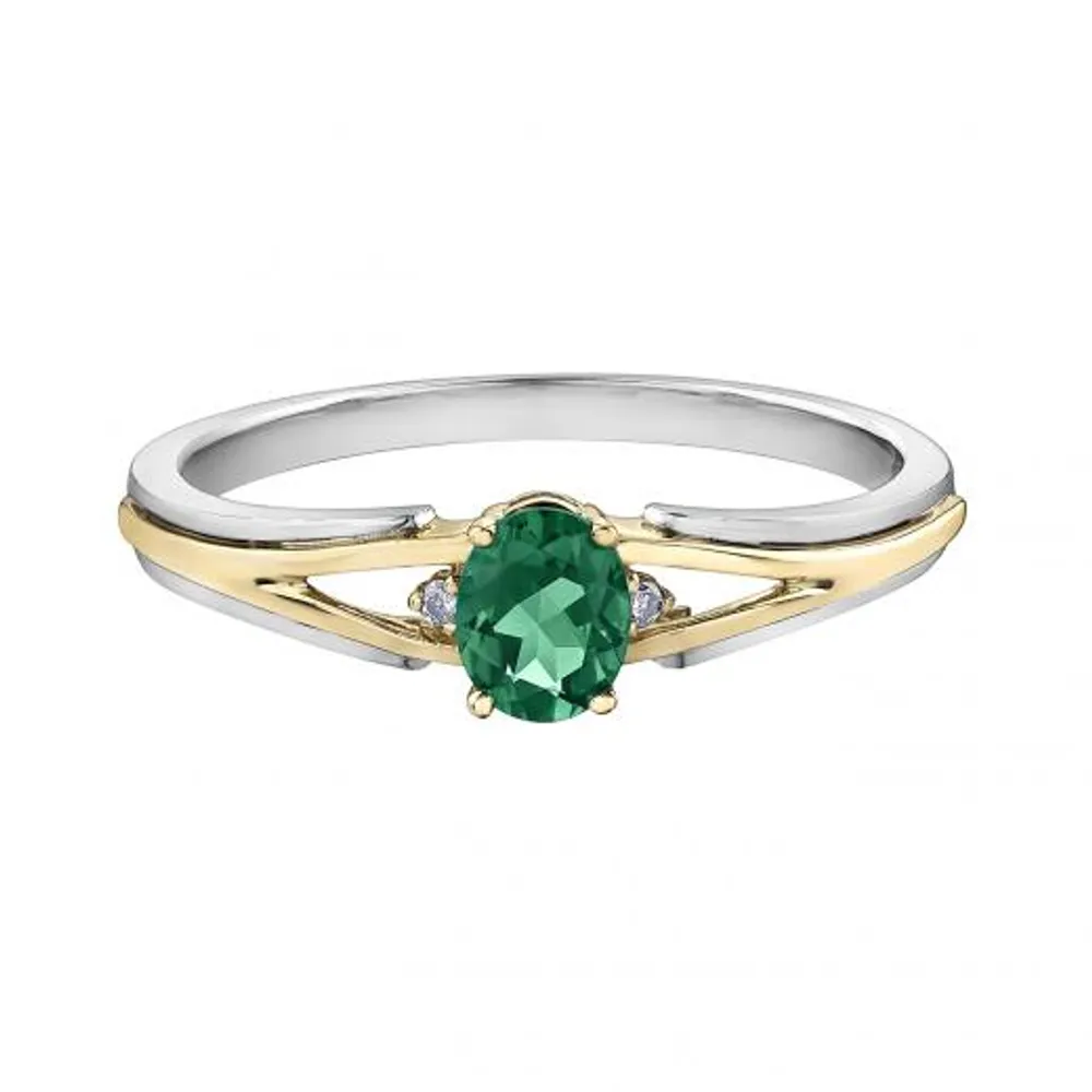 10K White & Yellow Gold Emerald & 0.015CTW Diamond Ring