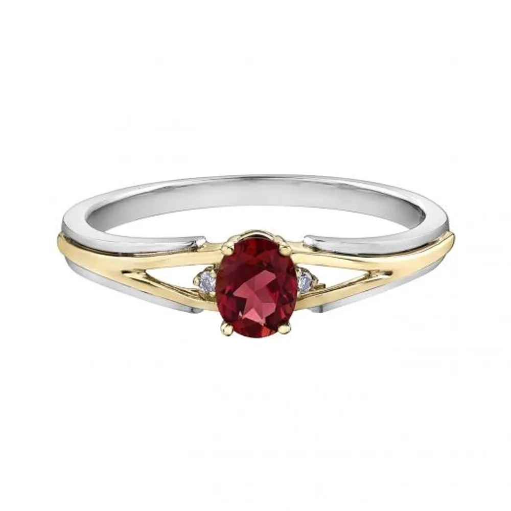 10K White & Yellow Gold Ruby & 0.015CTW Diamond Ring