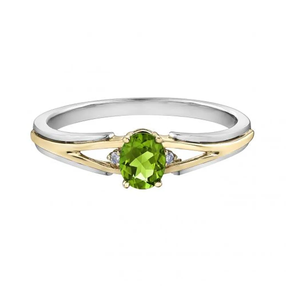 10K White & Yellow Gold Peridot & 0.015CTW Diamond Ring