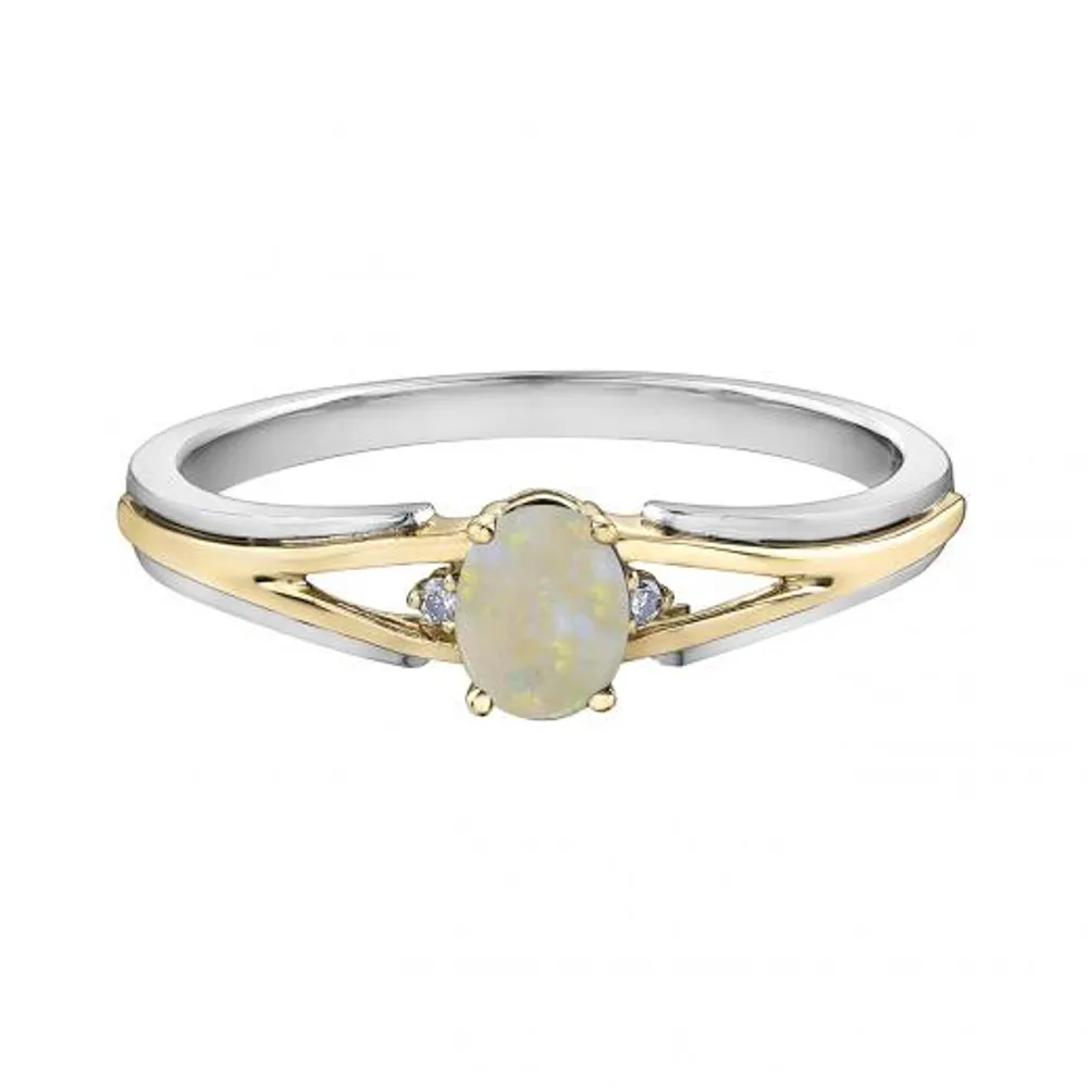 10K White & Yellow Gold Opal & 0.015CTW Diamond Ring