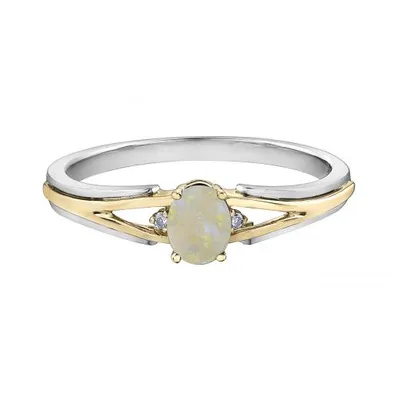 10K White & Yellow Gold Opal & 0.015CTW Diamond Ring