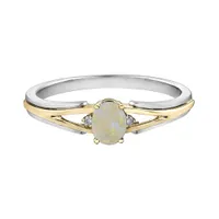 10K White & Yellow Gold Opal & 0.015CTW Diamond Ring