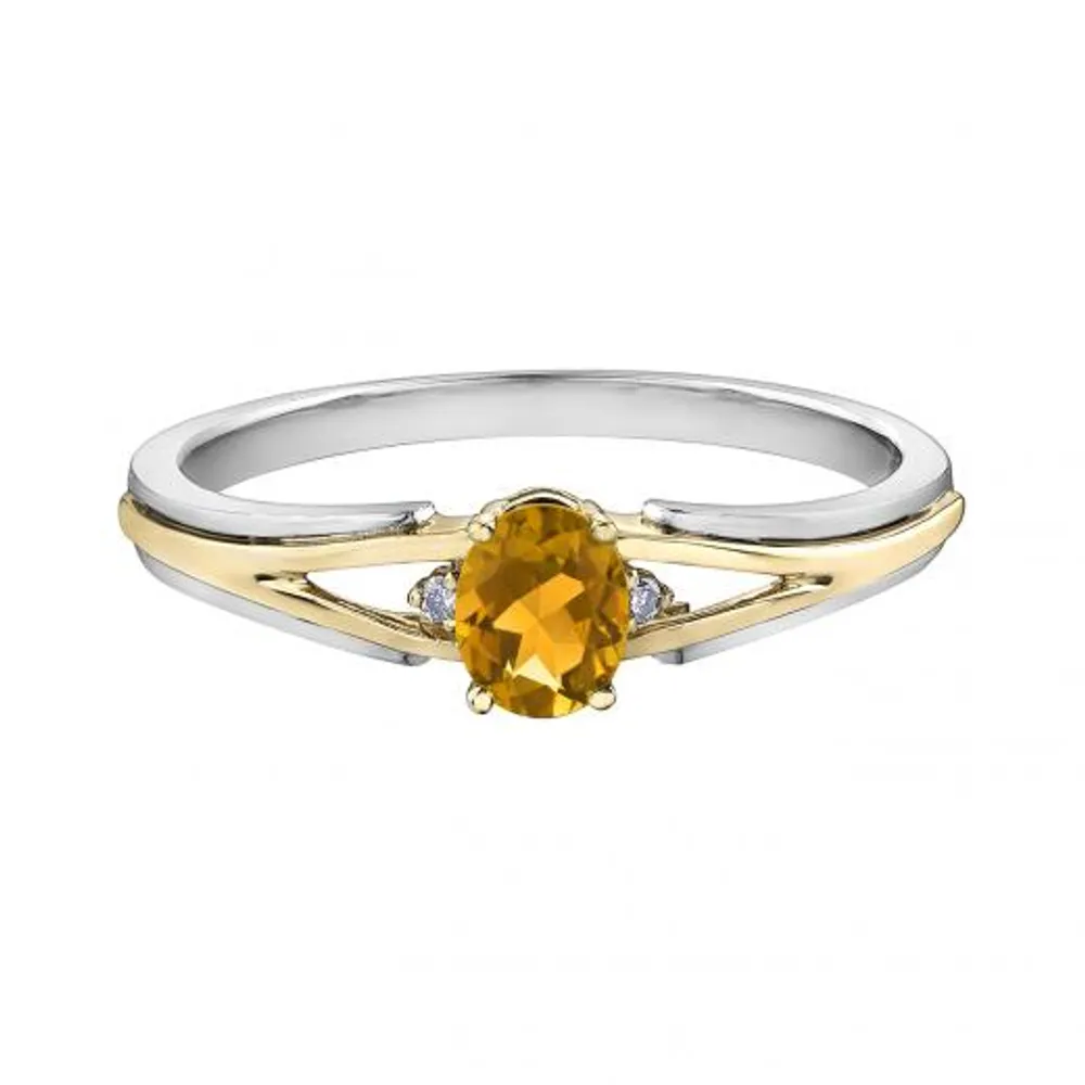 10K White & Yellow Gold Citrine & 0.015CTW Diamond Ring