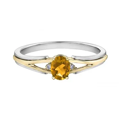 10K White & Yellow Gold Citrine & 0.015CTW Diamond Ring