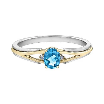 10K White & Yellow Gold Blue Topaz & 0.015CTW Diamond Ring