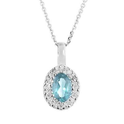 10K White Gold 0.05CTW Diamond and Blue Topaz Halo Pendant