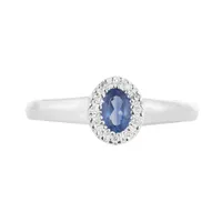 10K White Gold 0.05CTW Diamond and Sapphire Halo Ring