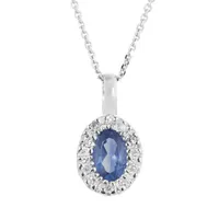 10K White Gold Sapphire & 0.05CTW Diamond Halo Pendant