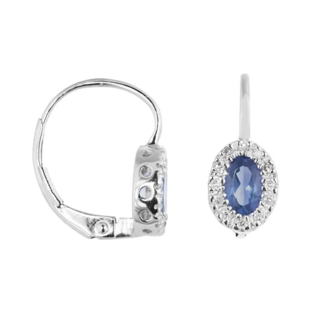 10K White Gold 0.10CTW Diamond and Sapphire Halo Earrings
