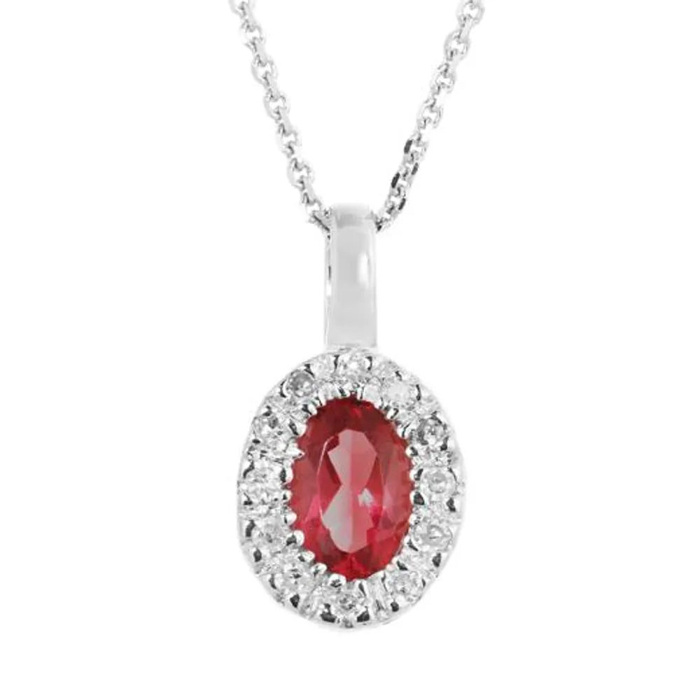 10K White Gold 0.05CTW Diamond and Ruby Halo Pendant