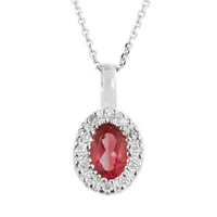 10K White Gold 0.05CTW Diamond and Ruby Halo Pendant