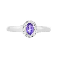 10K White Gold Amethyst & 0.05CTW Diamond Halo Ring