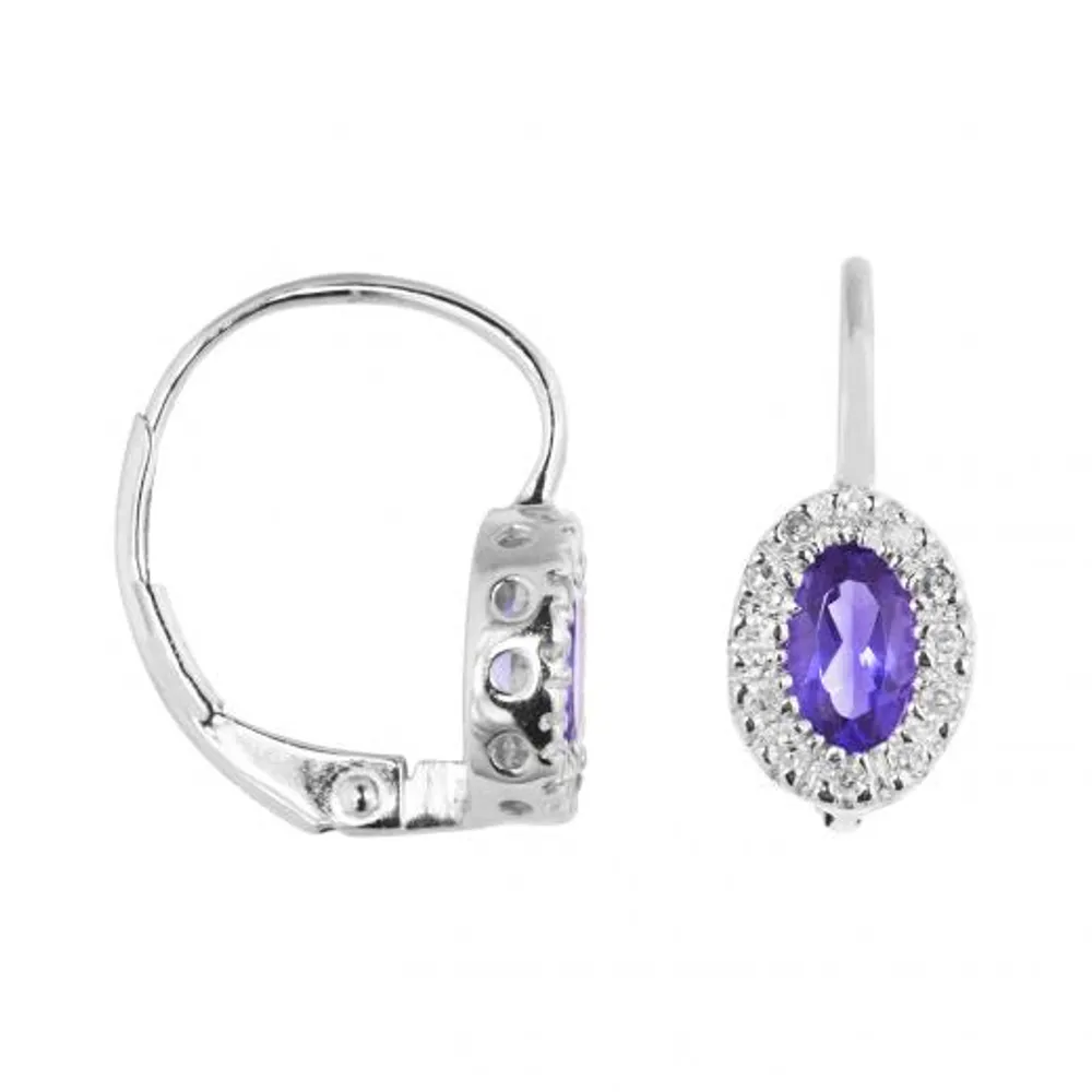 10K White Gold Amethyst & 0.10CTW Diamond Halo Earrings