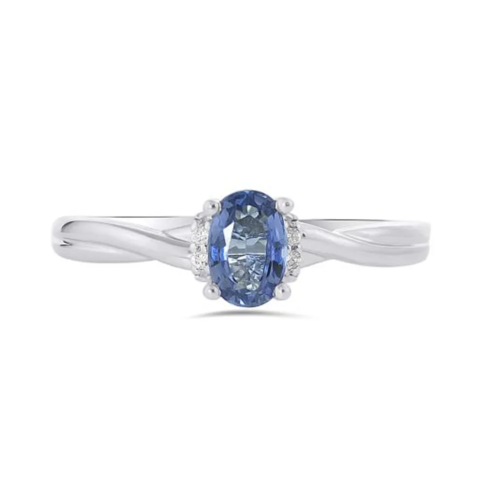 10K White Gold Sapphire & 0.02CTW Diamond Ring