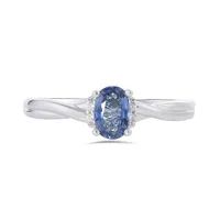 10K White Gold Sapphire & 0.02CTW Diamond Ring