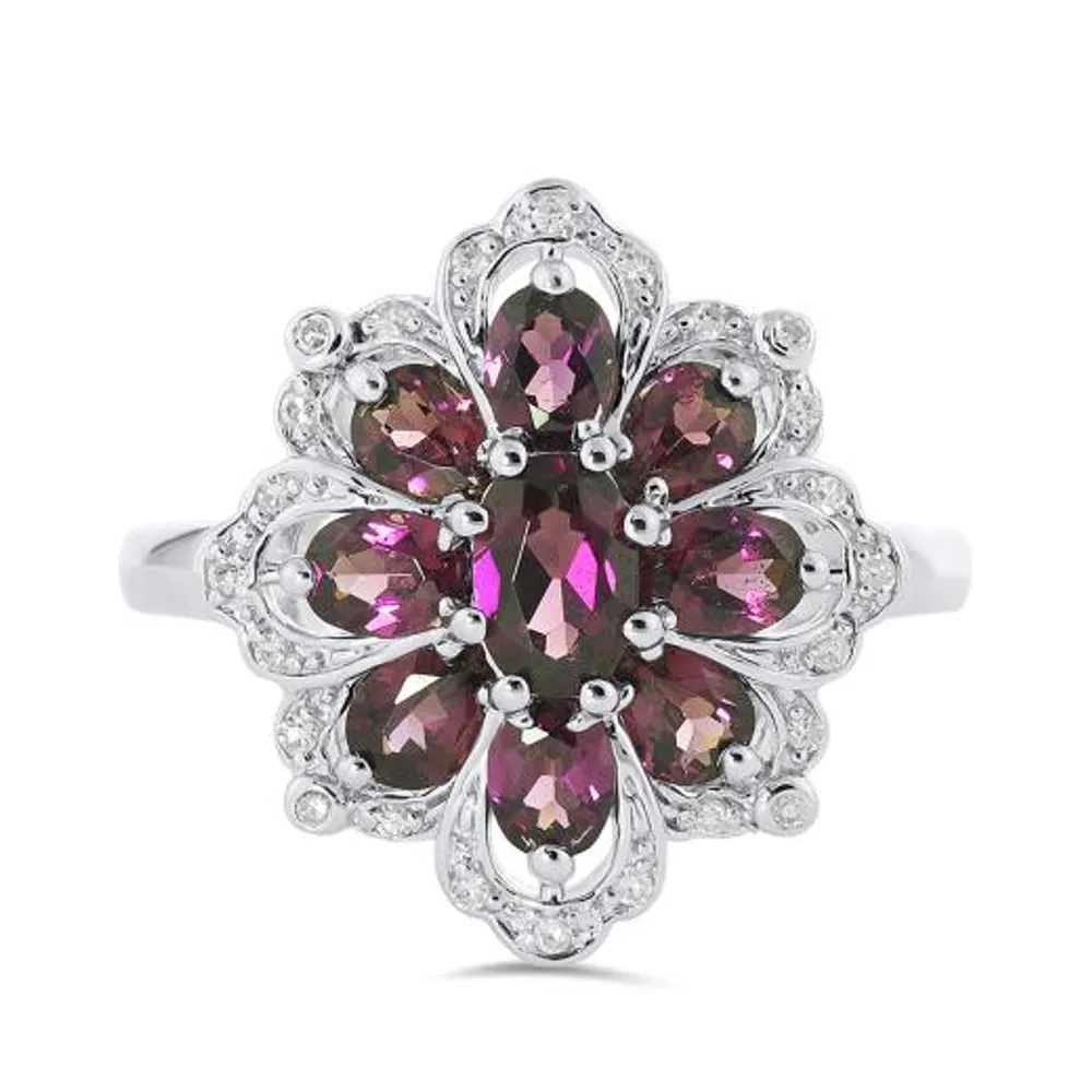 Sterling Silver Rhodolite Garnet & 0.07CTW Diamond Ring