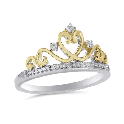 10K White & Yellow Gold Diamond Crown Ring