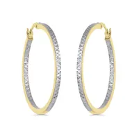 10K Yellow and White Gold Diamond Cut Hoop Earrings