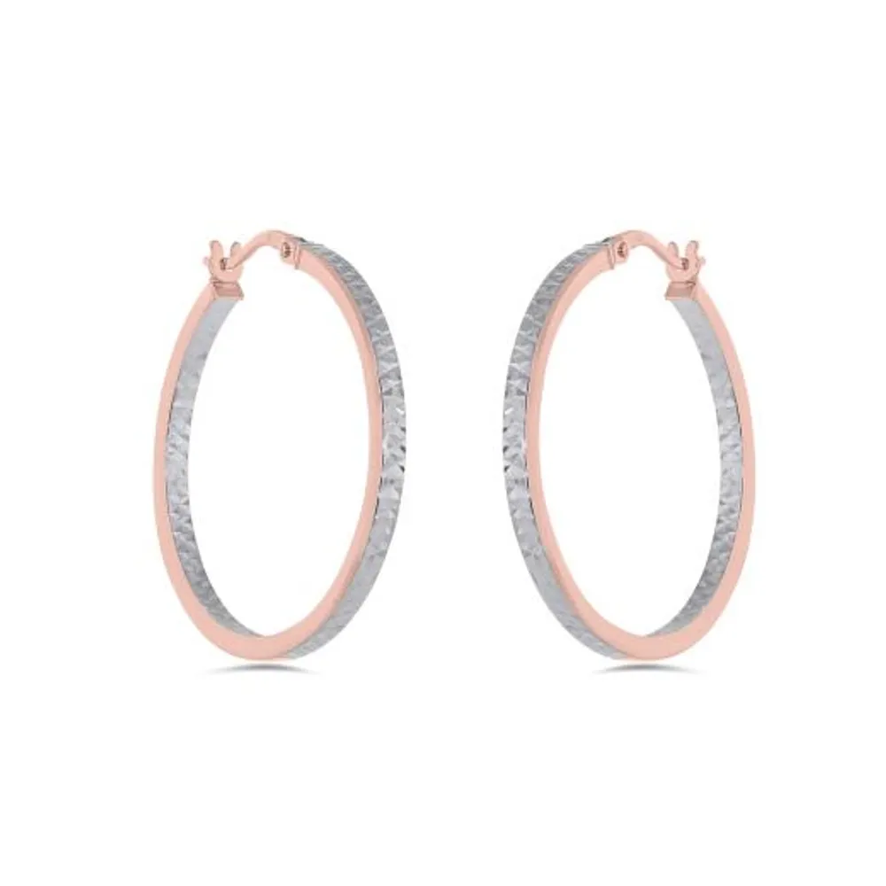 10K Rose and White 25mm Diamond Cut Hoop Earrings