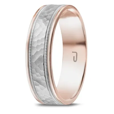 10K White and Rose Gold 6mm Carved Band