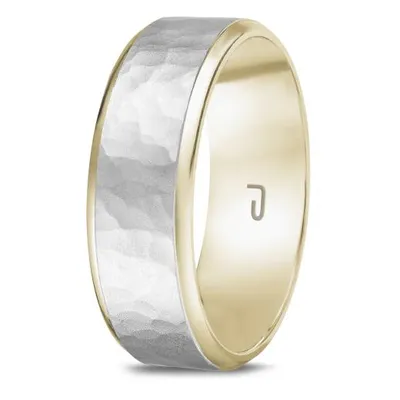10K White and Yellow Gold 7mm Carved Band