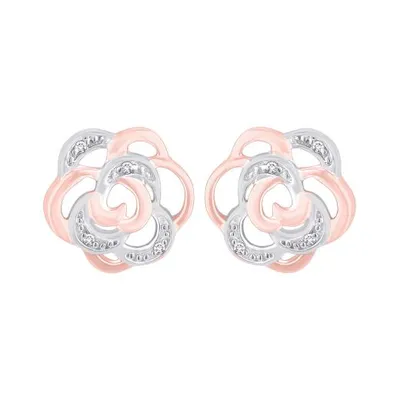10K Rose Gold Diamond Flower Earrings